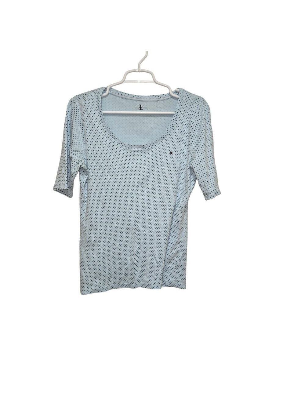 Tommy Hilfiger Blue Polka Dot Scoop Neck Half Sleeve Tee Large Preppy